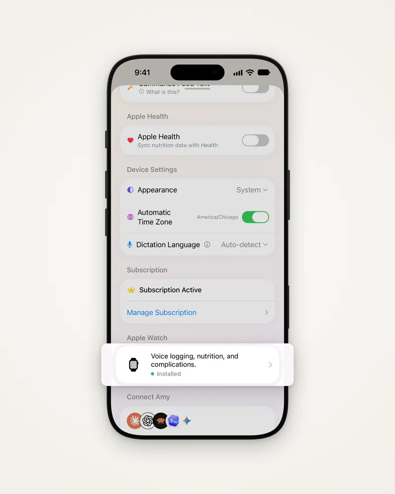 Settings with the Apple Watch row lifted, marked Installed