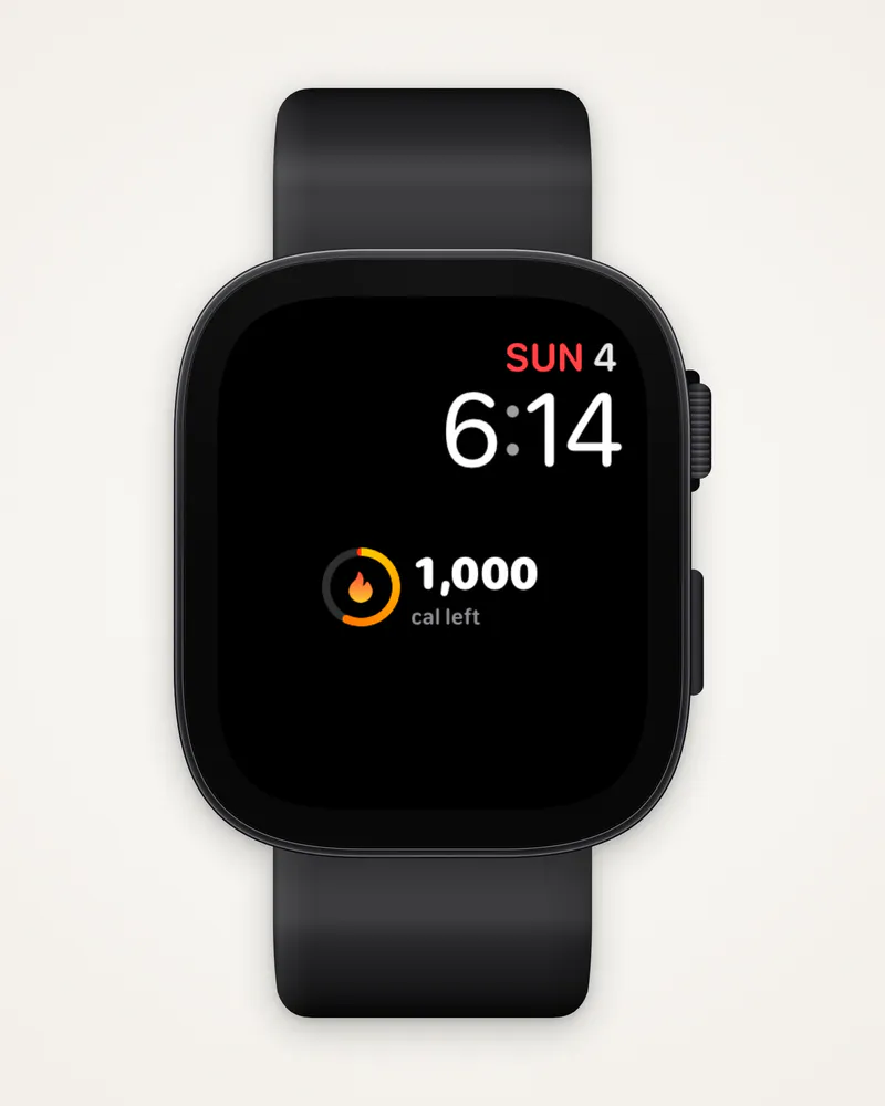 A Modular watch face with Amy Calories showing 1,000 cal left