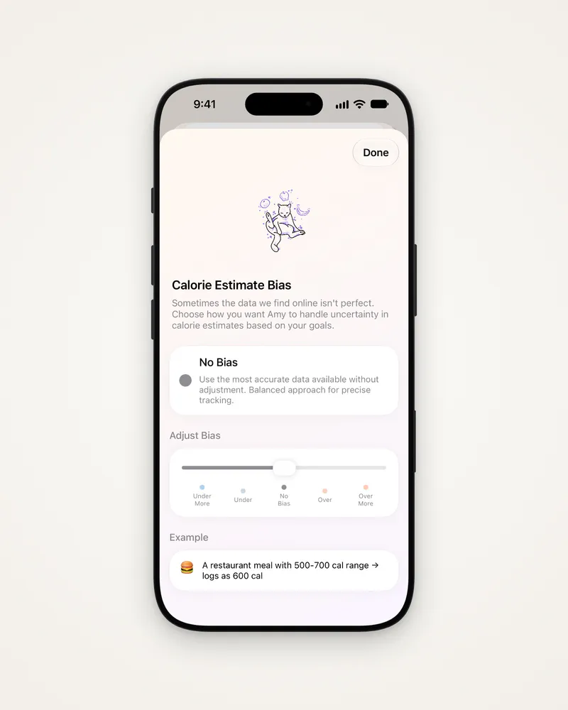 Calorie Estimate Bias, set to No Bias