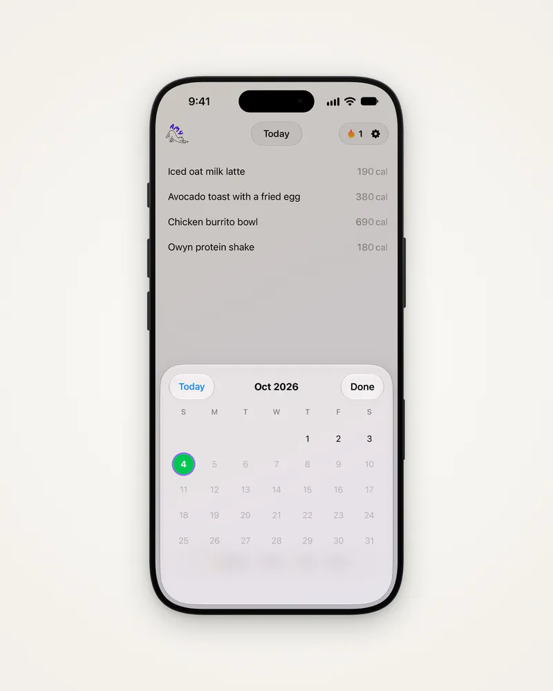The calendar open over the main screen