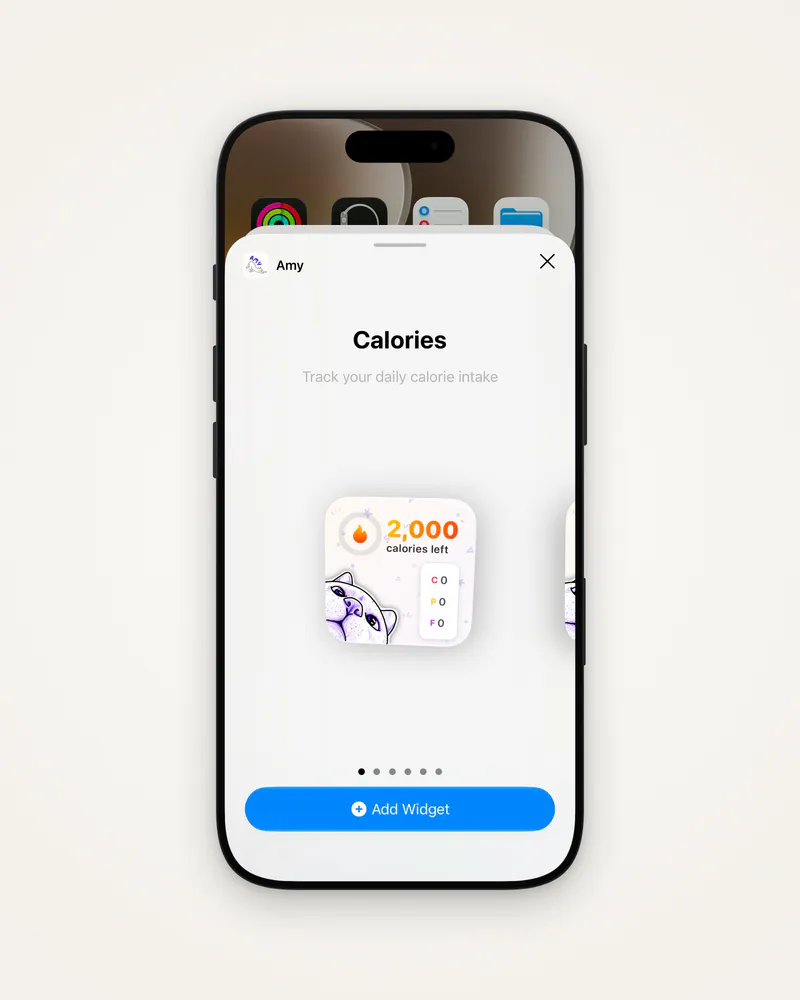 Amy's Calories widget in the iOS widget gallery