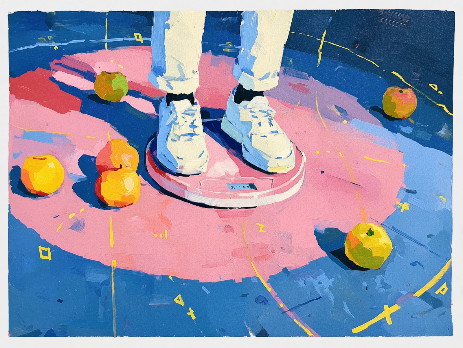 Artistic illustration of a calorie deficit calculator with daily calorie targets and weight loss goals