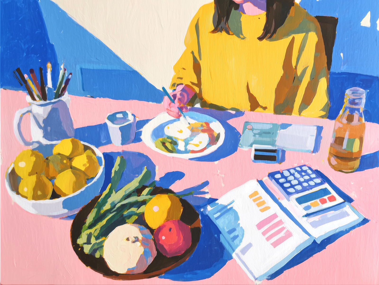 Artistic illustration of balanced meals and daily calorie intake planning